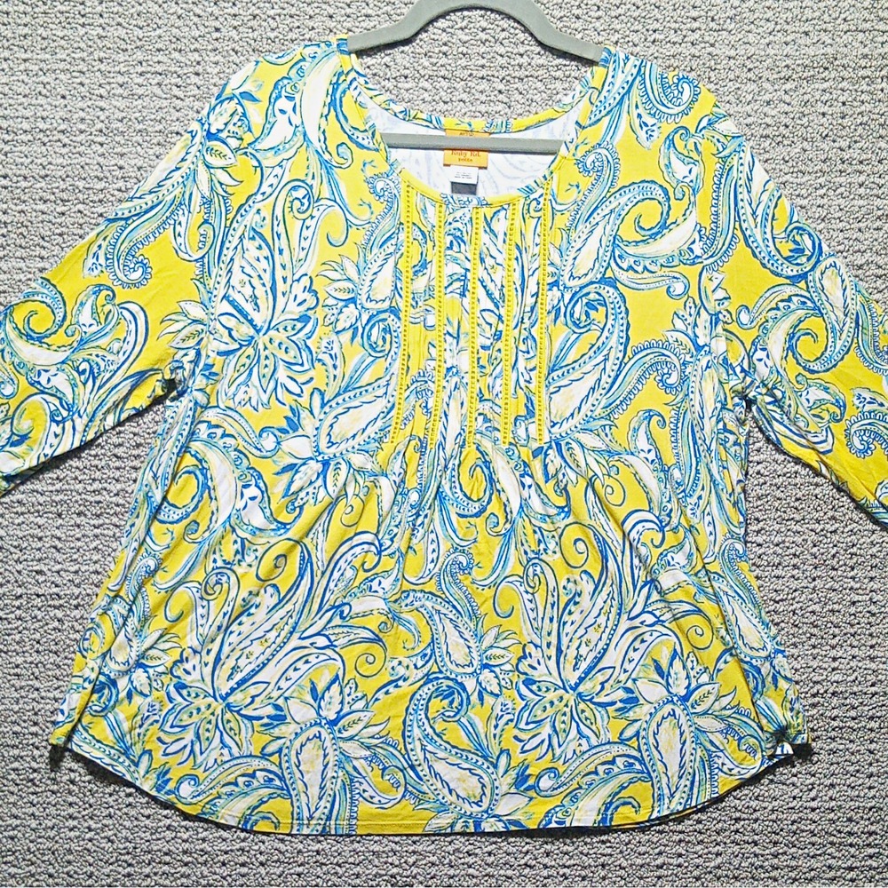 Ruby Rd. Women's Petite PXL Round Neck 3/4 Sleeve Knit Paisley Stretch Tunic #K3